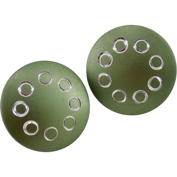 Dainty Round Post StudLaser Cut Out Fashion Earrings Pink & Green .5" Set of 2 - Picture 4 of 6